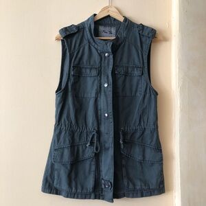 PER SE Utility Vest Dark Grey Cotton Cargo Pockets Drawstring Fishing Safari